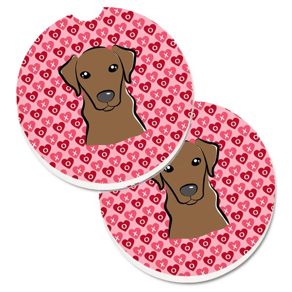 Carolines Treasures Chocolate Labrador Hearts Cup Holder Car Coasters - Set of 2 BB5304CARC